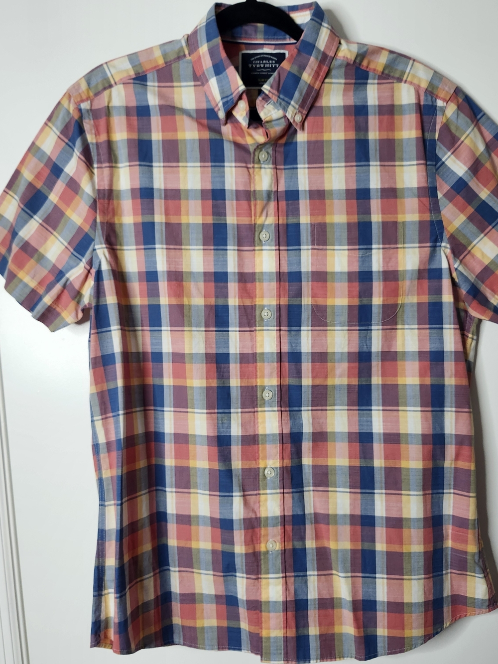 Charles Tyrwhitt Short-Sleeve Plaid Button-Down Shirt in Blue, Pink, Yellow